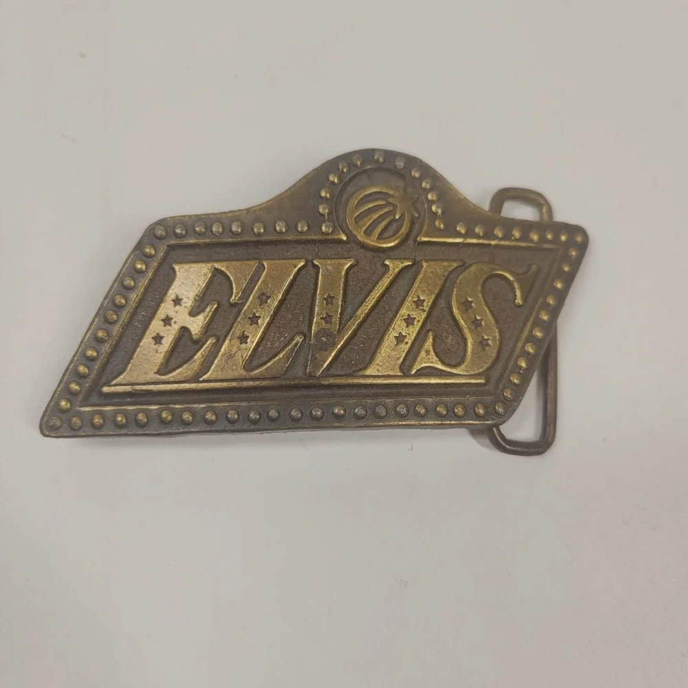 Vintage Brass Elvis Belt Buckle 1970s